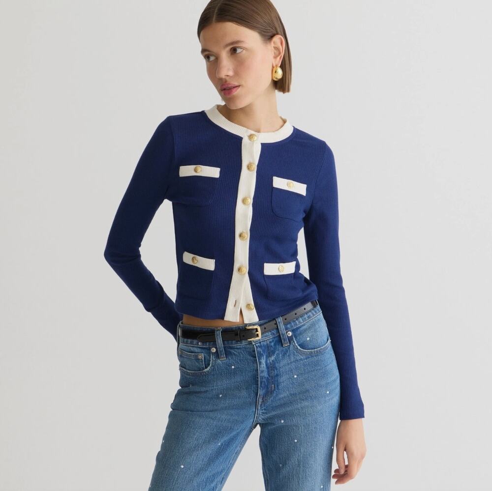 J. CREW Vintage Rib Lady Jacket in Dark Evening Blue Size Women's XL
